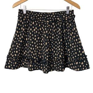 Altar'd State Black Tan Leopard Animal Print Ruffle Trim Mini Skirt Sz L